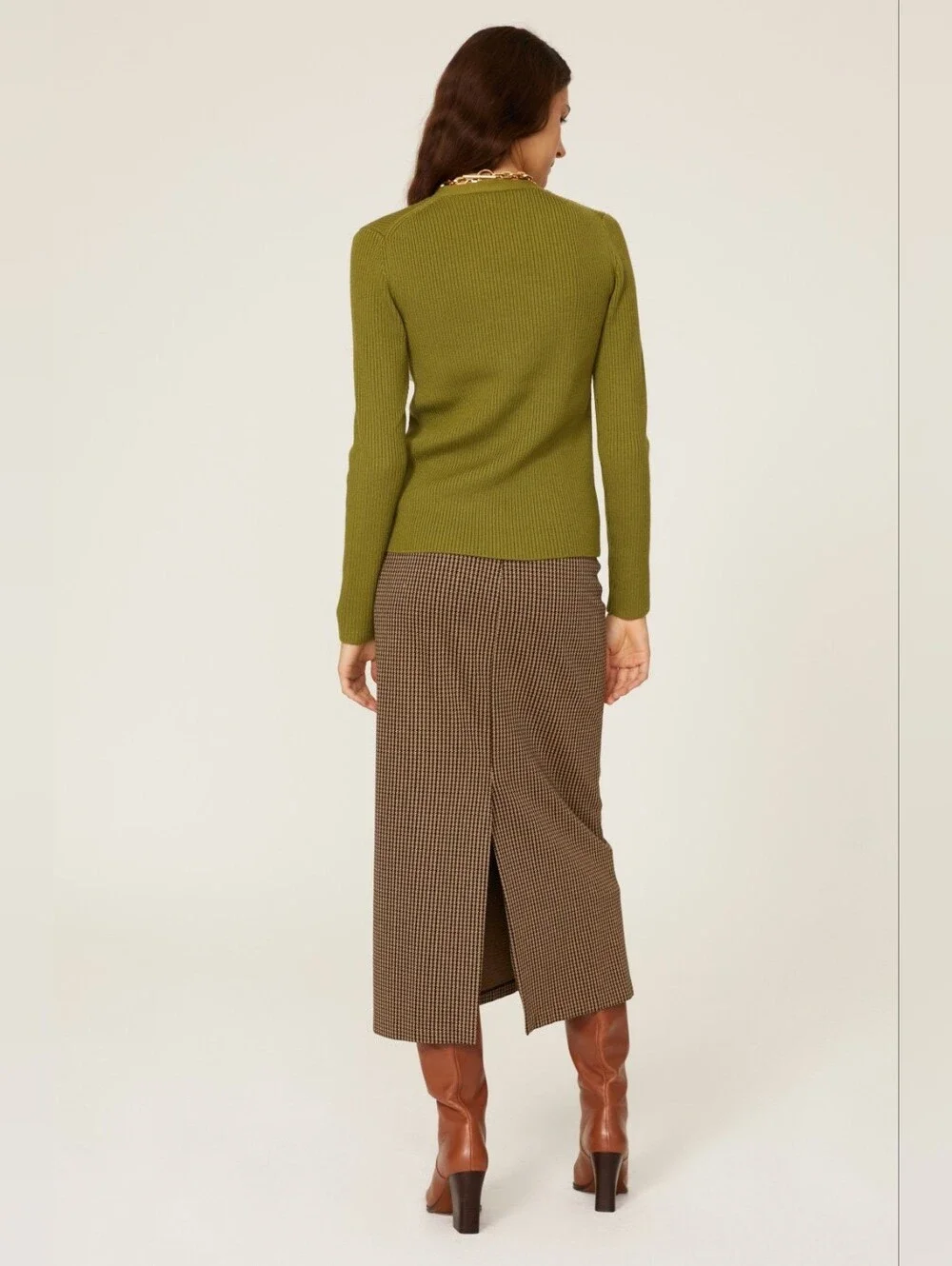 Tory Burch Merino Wool Olive Green Ribbed V-Neck Cardigan Size S